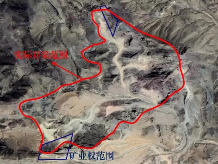 2021年5月的衛(wèi)星遙感影像顯示，白土崗子石料廠礦業(yè)權(quán)面積僅16.65畝，越界開采達(dá)207畝，超出12.4倍