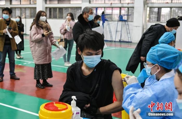 資料圖：安徽農(nóng)業(yè)大學(xué)學(xué)生在校園新冠疫苗接種點(diǎn)接種疫苗。 <a target='_blank' href='/'>中新社</a>記者 韓蘇原 攝