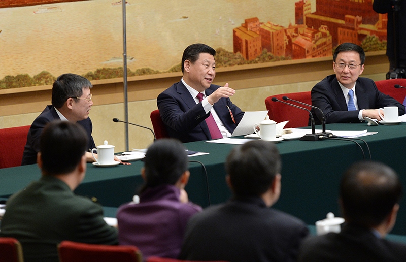 2014年3月習(xí)近平總書記參加十二屆全國人大二次會議上海代表團的審議。