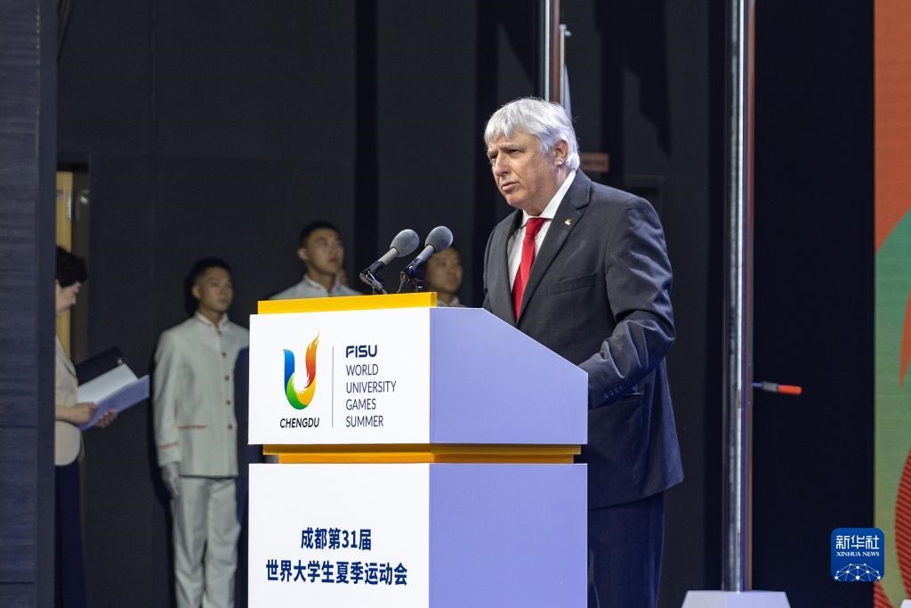 7月22日，國際大體聯(lián)秘書長、首席執(zhí)行官艾瑞克·森超在開村儀式上致辭。新華社記者 黃偉 攝