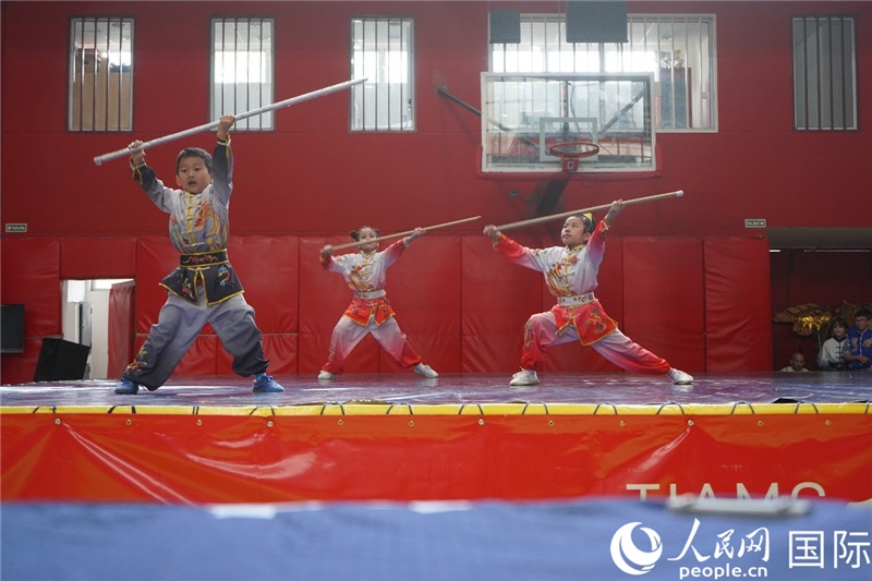 圖為開幕式現(xiàn)場(chǎng)兒童武術(shù)表演。人民網(wǎng)記者 許放攝