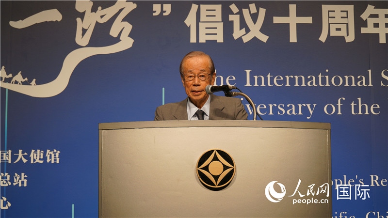 日本前首相福田康夫致辭。人民網(wǎng) 蔣曉辰攝