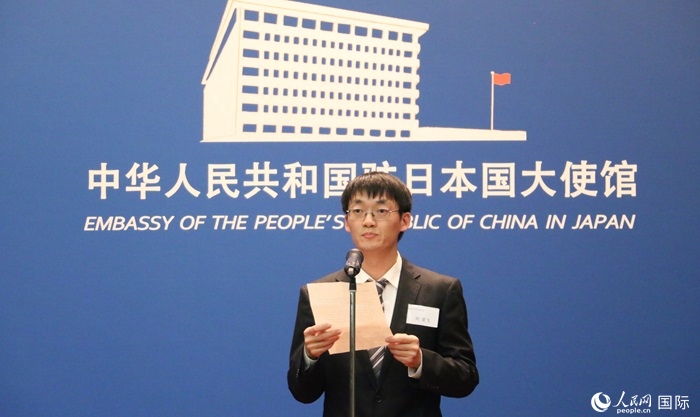 獲獎(jiǎng)學(xué)生代表、大阪大學(xué)博士生劉亞飛發(fā)表感言。人民網(wǎng) 許可攝