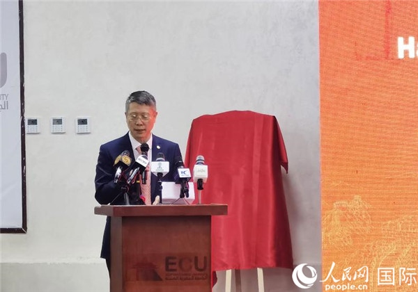 中國石化非洲代表處總代表衛(wèi)東致辭。人民網(wǎng)記者 沈小曉攝