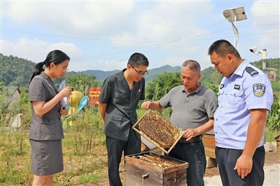 圖②：蒙山法院黃村法庭法官深入蜂蜜合作社，實地了解蜂農(nóng)需求。