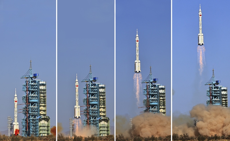 2023年10月26日，神舟十七號(hào)載人飛船發(fā)射升空過(guò)程（拼版照片）