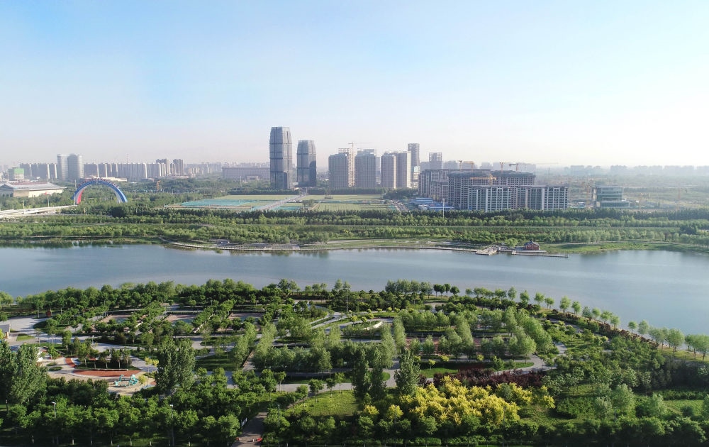石家莊市滹沱河景色（2022年5月16日攝，無人機(jī)照片）。新華社記者 楊世堯 攝