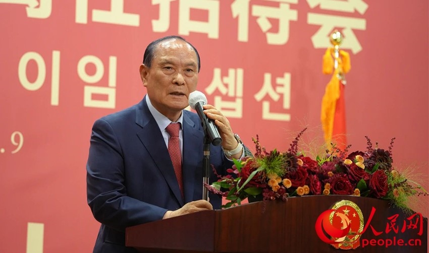 金漢圭在招待會上致辭。人民網(wǎng) 李帆攝