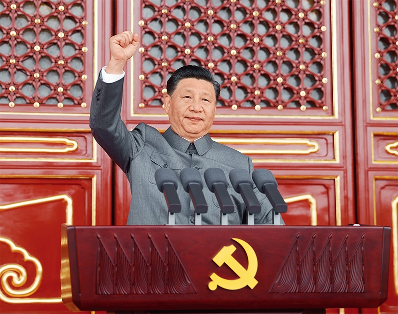 2021年7月1日，慶祝中國共產(chǎn)黨成立100周年大會(huì)在北京天安門廣場(chǎng)隆重舉行。中共中央總書記、國家主席、中央軍委主席習(xí)近平發(fā)表重要講話。 新華社記者 鞠鵬/攝