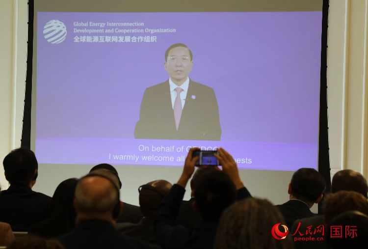 全球能源互聯(lián)網(wǎng)發(fā)展合作組織主席、中國電力企業(yè)聯(lián)合會(huì)理事長辛保安通過視頻方式致辭。人民網(wǎng)記者 李志偉攝