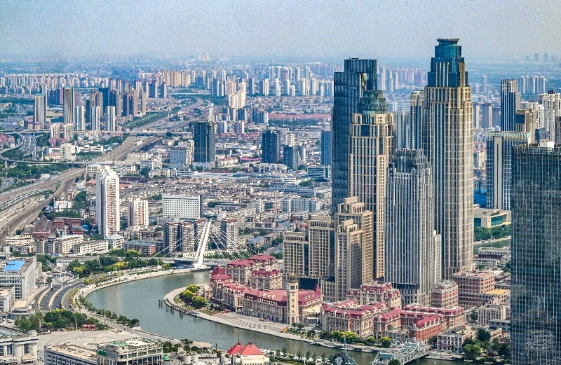 2023年6月16日，從直升機(jī)上拍攝的天津中心城區(qū)城市景觀。