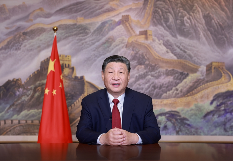 新年前夕，國(guó)家主席習(xí)近平發(fā)表二〇二五年新年賀詞。新華社記者 鞠鵬 攝